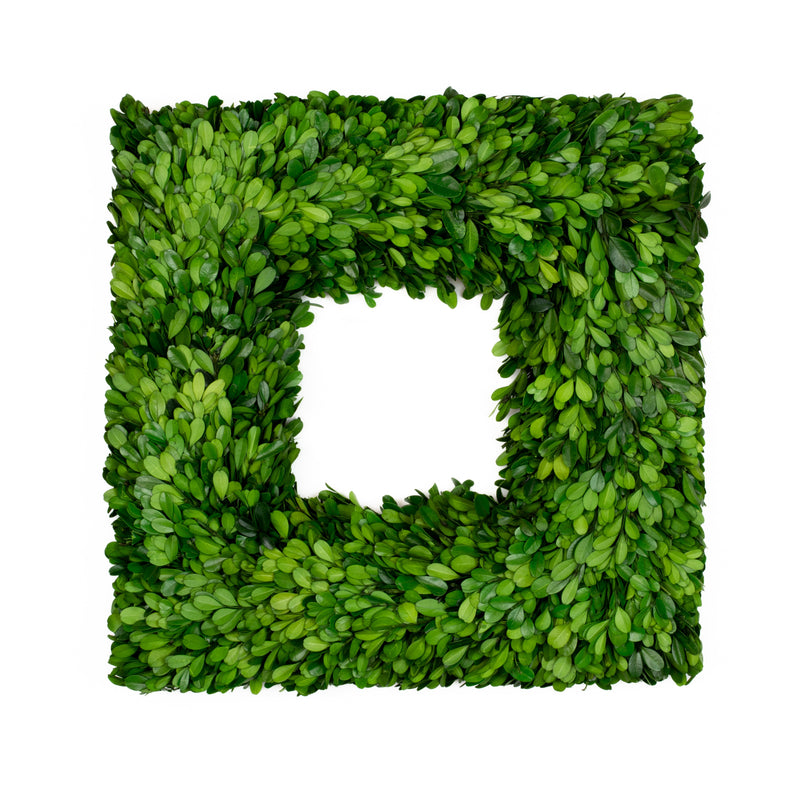 Preserved Boxwood Square Wreath - 16 Inch