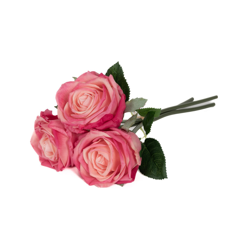 Real Touch Eden Rose 12 Inch Bouquet - Pink - 3 Blooms