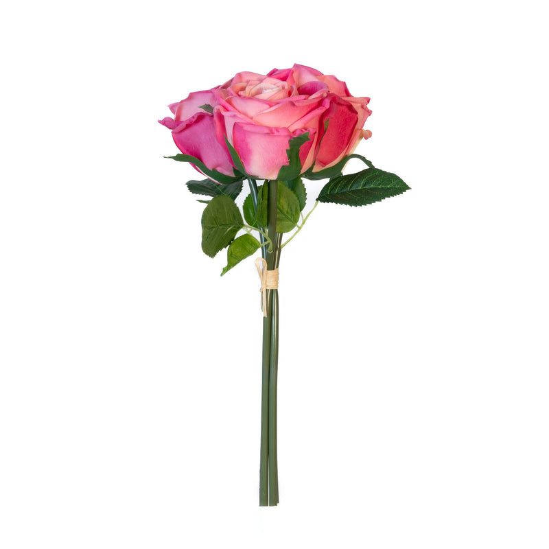 Real Touch Eden Rose 12 Inch Bouquet - Pink - 3 Blooms