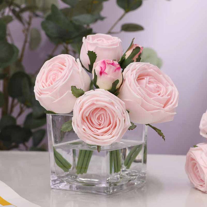 Real Touch Rose Garden 9 Inch Bouquet - Pink - 6 Blooms