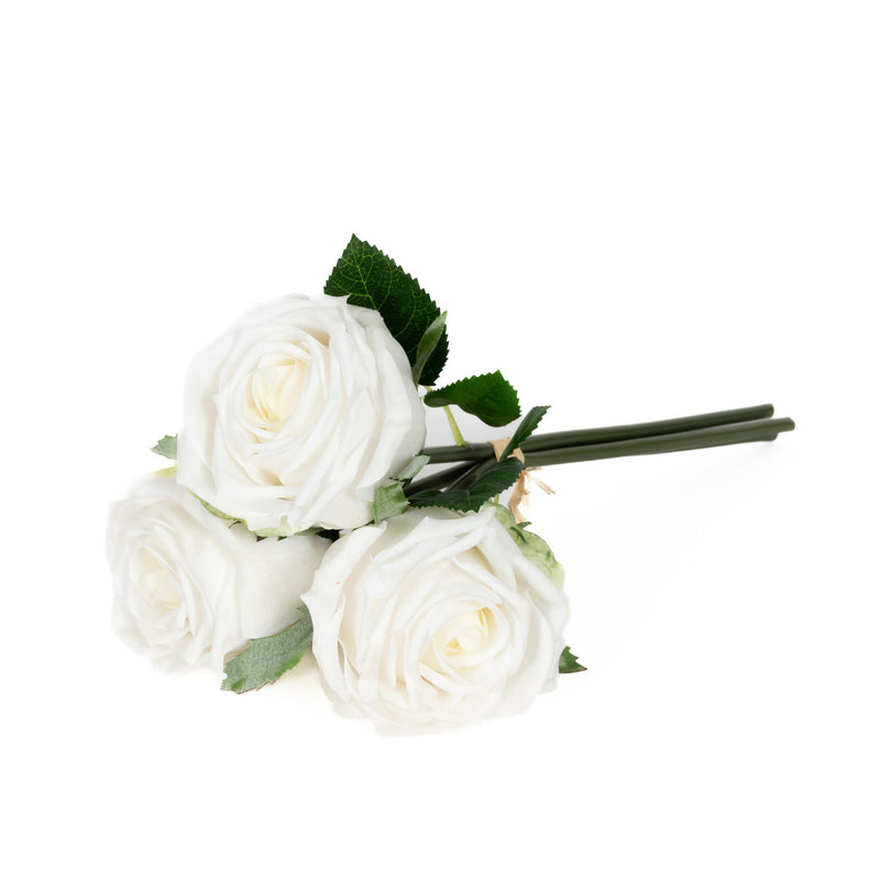 Real Touch Eden Rose 12 Inch Bouquet - White - 3 Blooms