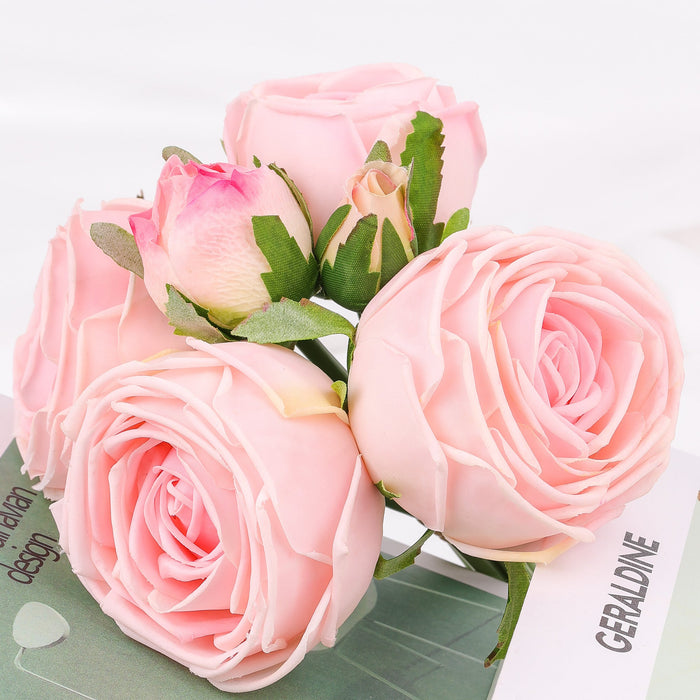 Real Touch Rose Garden 9 Inch Bouquet - Pink - 6 Blooms