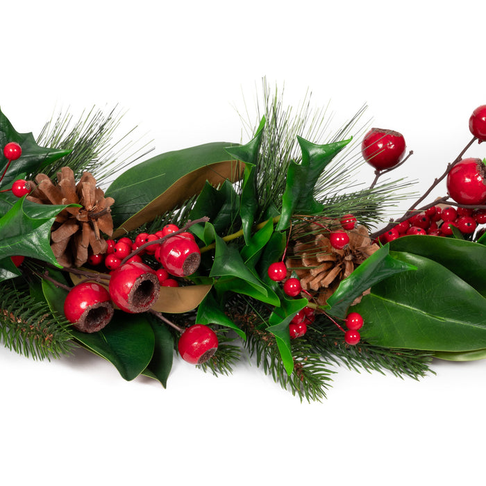 Magnolia & Red Berry Garland - 58 Inch