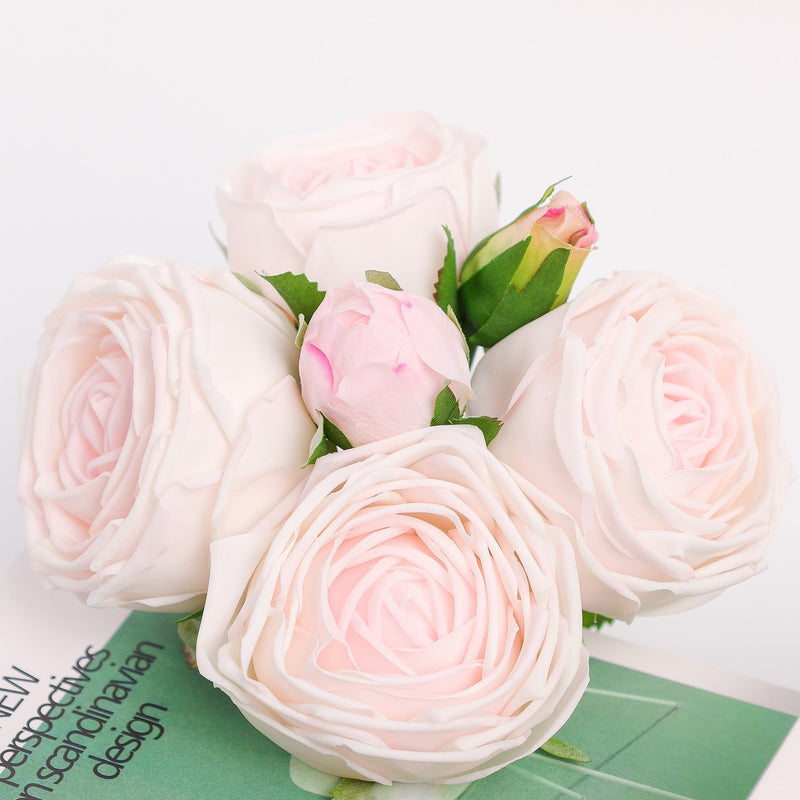 Real Touch Rose Garden 9 Inch Bouquet - Soft Pink - 6 Blooms